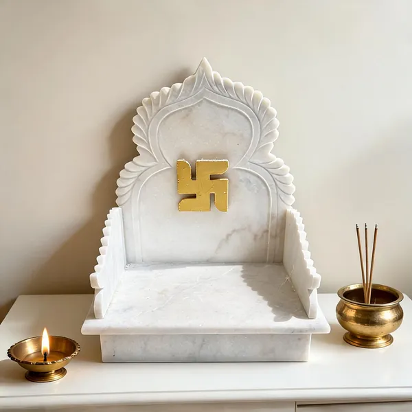 White_Marble_Carved_Swastik_Pooja_Mandir_Platform