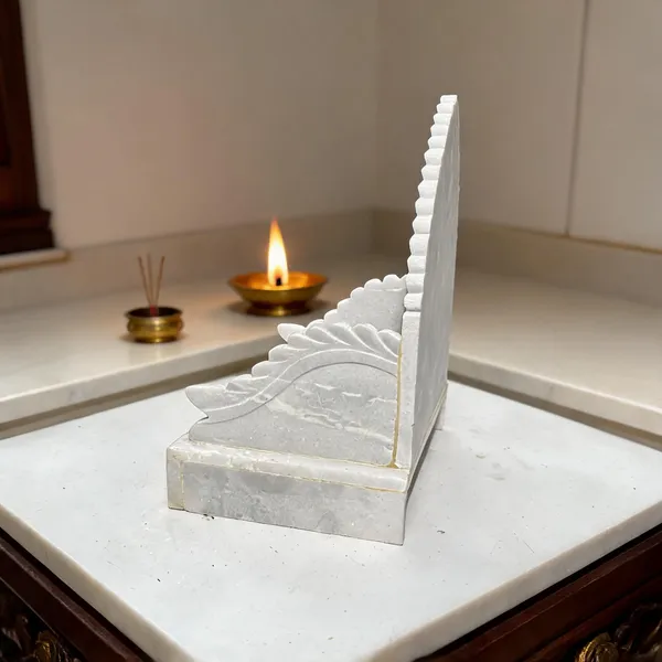 White_Marble_Carved_Round_Pedestal_Pooja_Side_Table