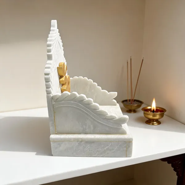 White_Marble_Carved_Leaf_Design_Pooja_Wall_Bracket_Shelf