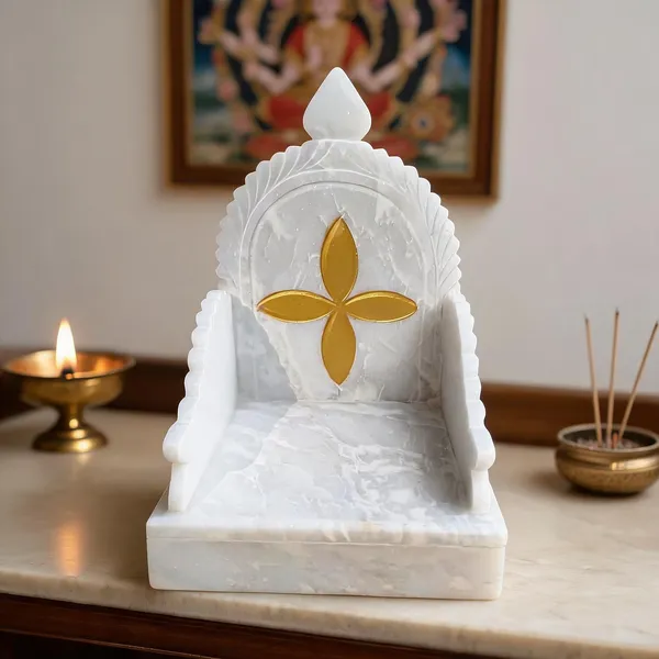 White_Marble_Gold_Leaf_Throne_Style_Pooja_Idol_Seat