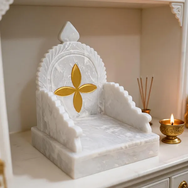 White_Marble_Gold_Leaf_Throne_Style_Pooja_Idol_Seat