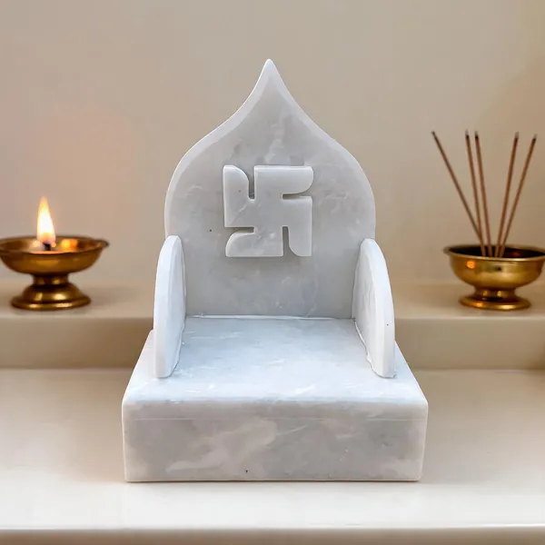 White_Marble_Swastika_Carved_Pooja_Singhasan_Chair