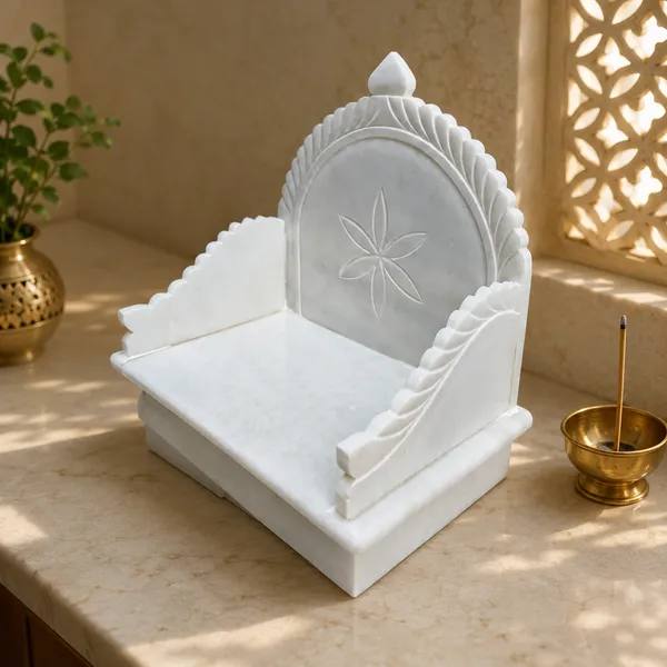 White_Marble_Hand_Carved_Floral_Pooja_Mandir_Singhasan