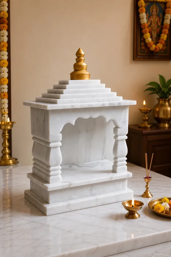 White_Marble_Tiered_Roof_Temple_With_Golden_Kalash