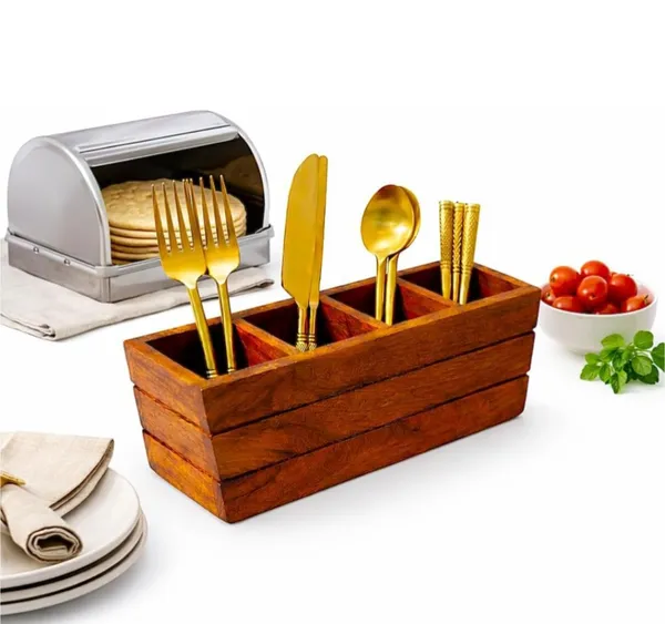 Wooden_Four_Compartment_Cutlery_Holder_With_Gold_Utensils