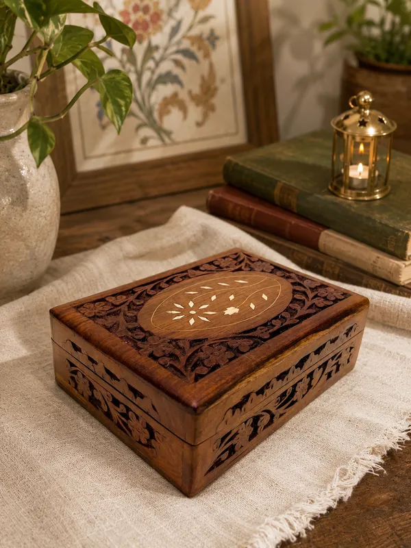 Handcarved_Wooden_Floral_Inlay_Jewellery_Box