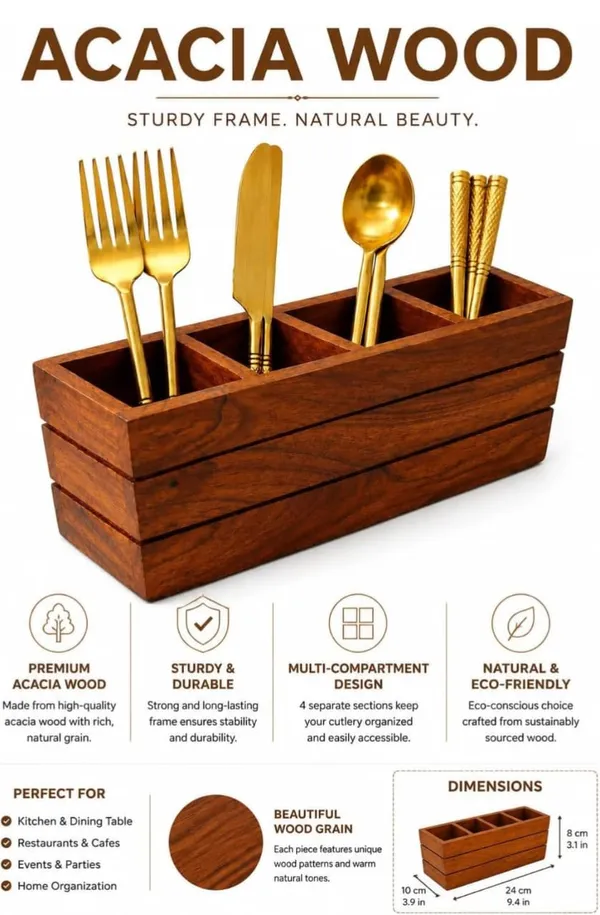 Wooden_Four_Compartment_Cutlery_Holder_With_Gold_Utensils