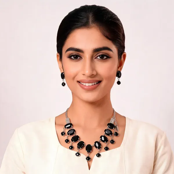 Black_Silver_Tone_Stone_Bib_Statement_Necklace_And_Earrings_Set_For_Women