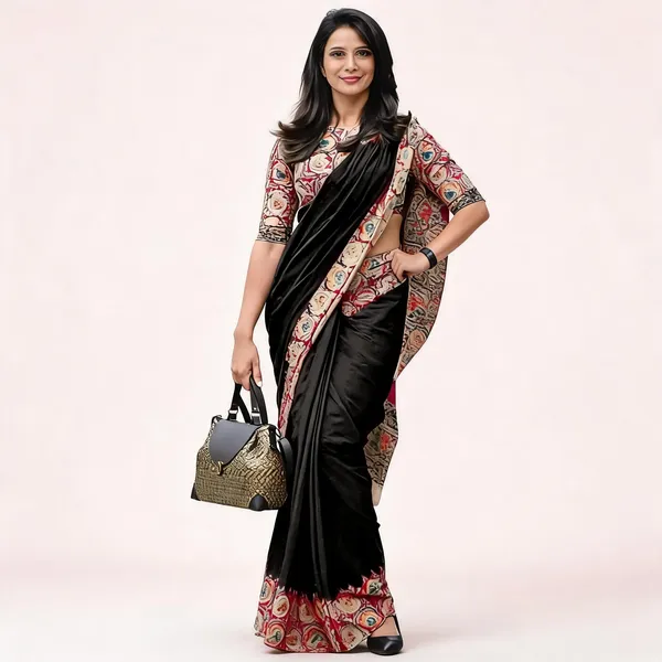 Black_Chanderi_Cotton_Floral_Embroidered_Border_Saree_For_Women