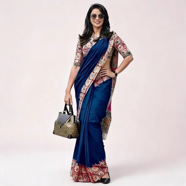 Blue_Chanderi_Cotton_Floral_Embroidered_Border_Saree_For_Women