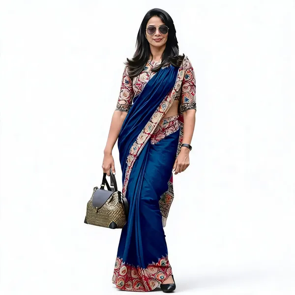 Blue_Chanderi_Cotton_Floral_Embroidered_Border_Saree_For_Women