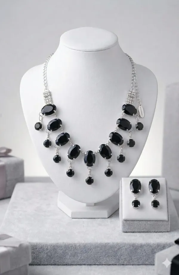 Black_Silver_Tone_Stone_Bib_Statement_Necklace_And_Earrings_Set_For_Women