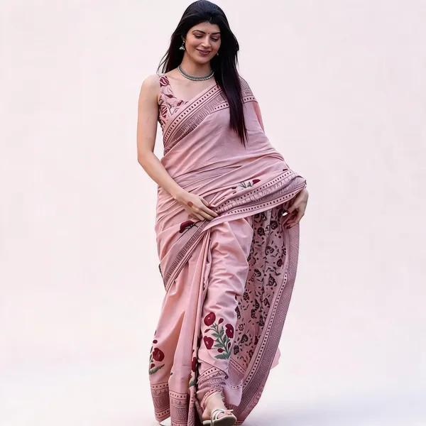 Pink_Linen_Cotton_Floral_Embroidered_Saree_For_Women