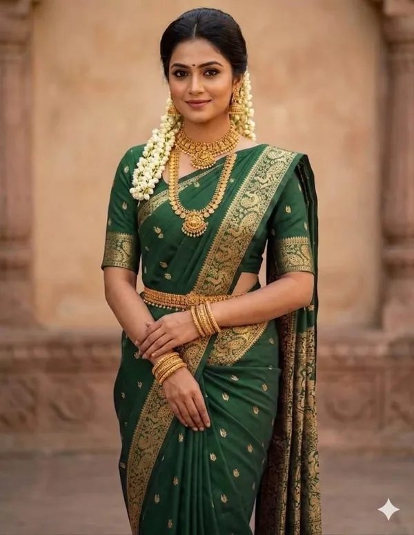 Bottle_Green_Banarasi_Silk_Saree
