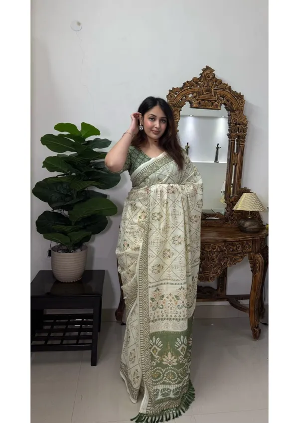 Cream_Green_Linen_Cotton_Printed_Saree_For_Women