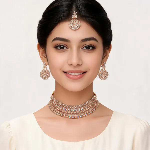 Rose_Gold_Crystal_Bridal_Necklace_Earrings_And_Maang_Tikka_Set_For_Women