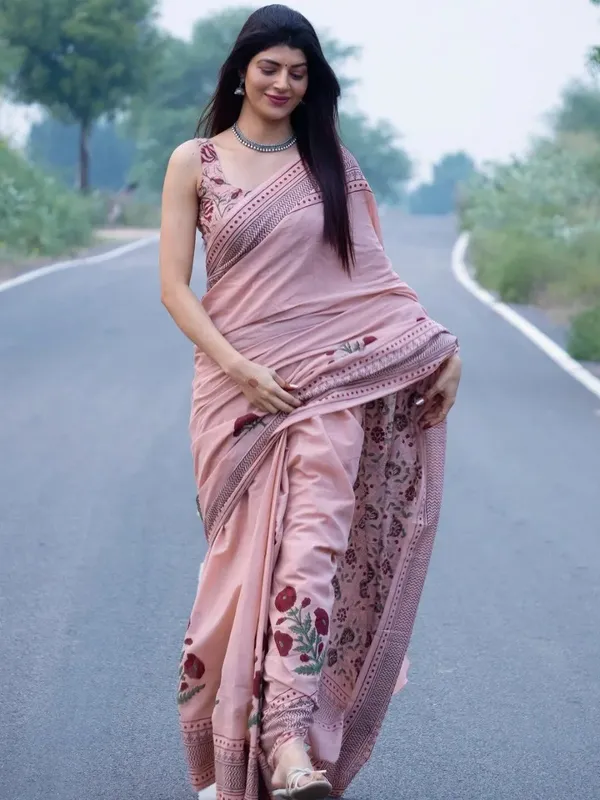 Pink_Linen_Cotton_Floral_Embroidered_Saree_For_Women