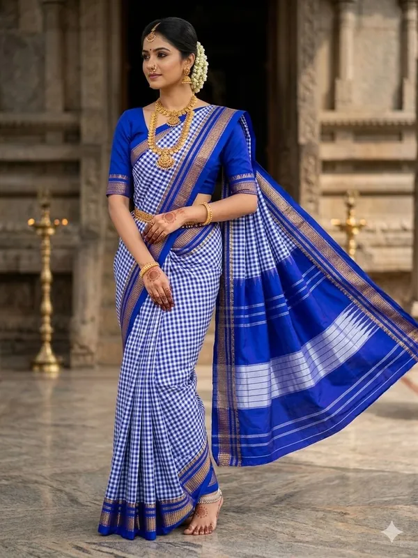 Royal_Blue_and_White_Checkered_Ilkal_Saree