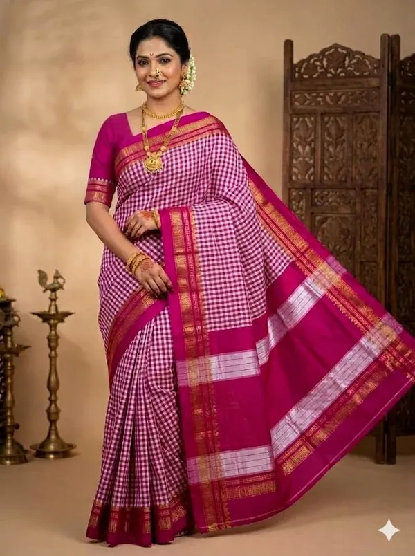 Magenta_and_White_Checkered_Ilkal_Saree
