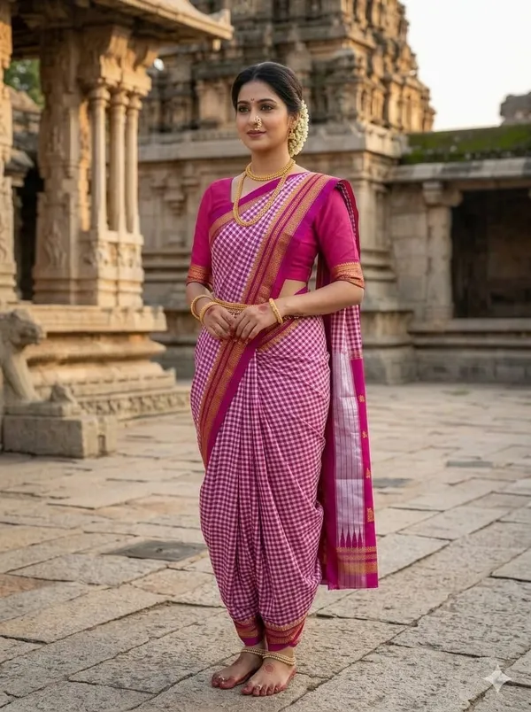 Magenta_and_White_Checkered_Ilkal_Saree