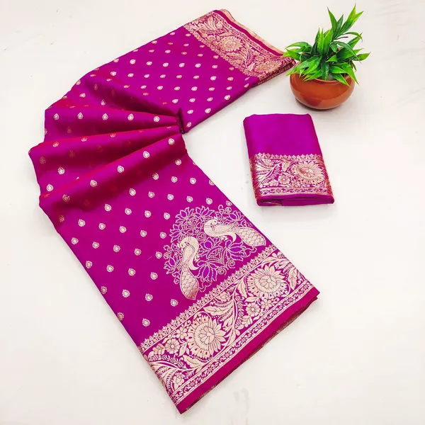 Magenta_Banarasi_Silk_Zari_Buti_Woven_Saree_For_Women