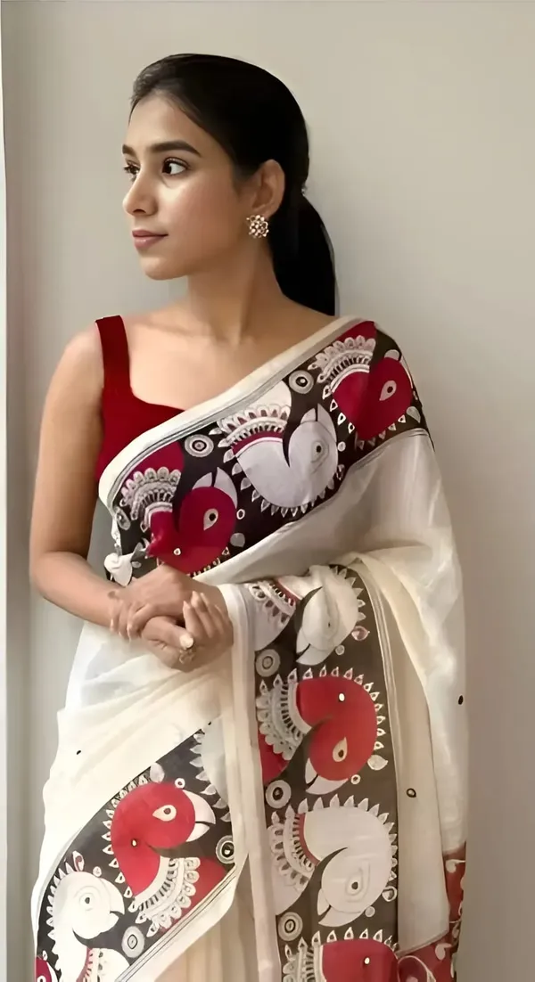 White_Chanderi_Cotton_Kalamkari_Print_Saree_For_Women
