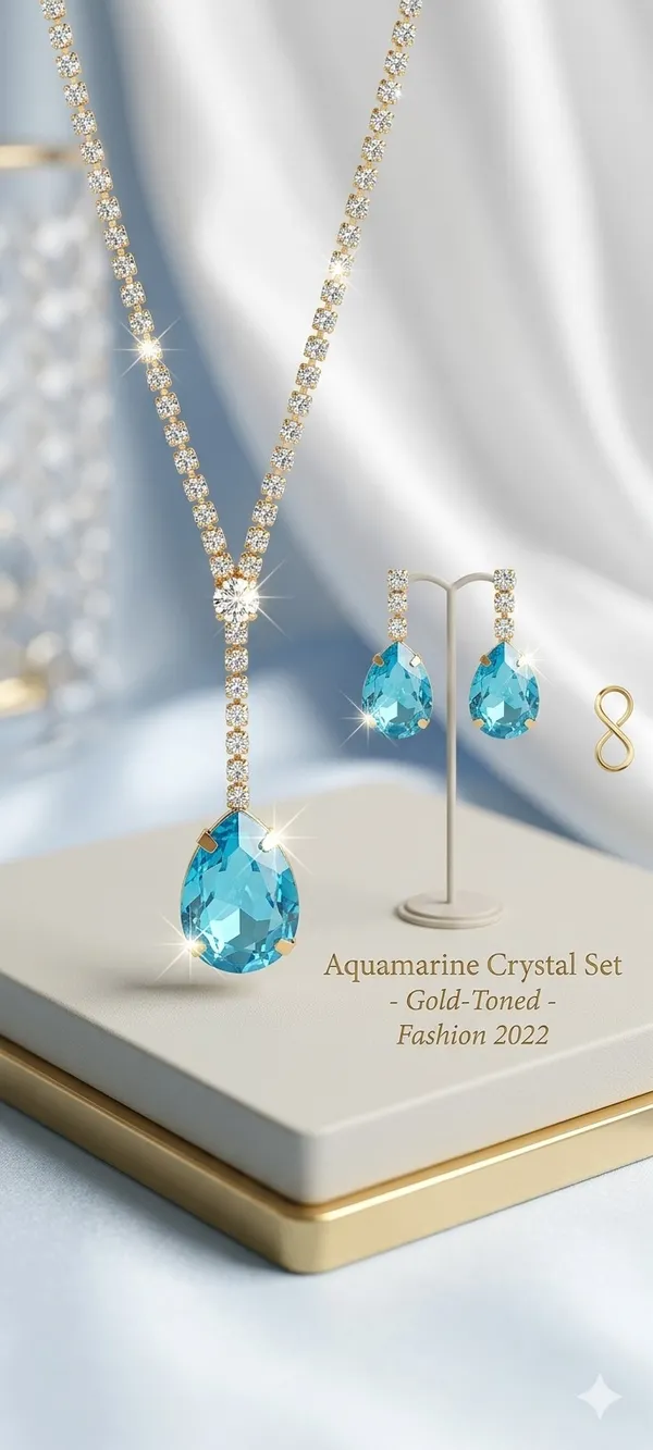 Gold_Aquamarine_Crystal_Teardrop_Pendant_Necklace_Set_For_Women