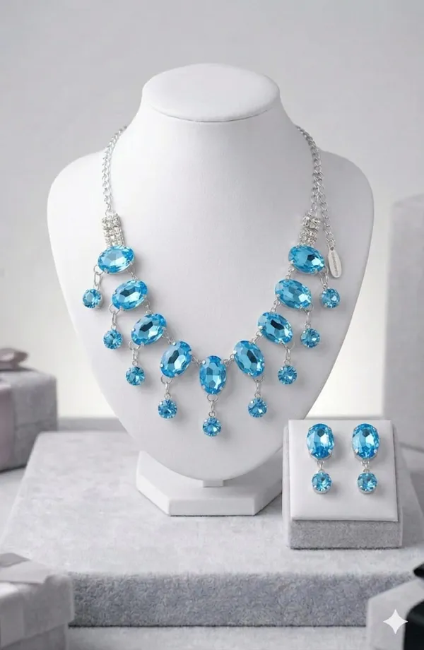 Blue_Crystal_Double-Strand_Statement_Necklace_Set_For_Women
