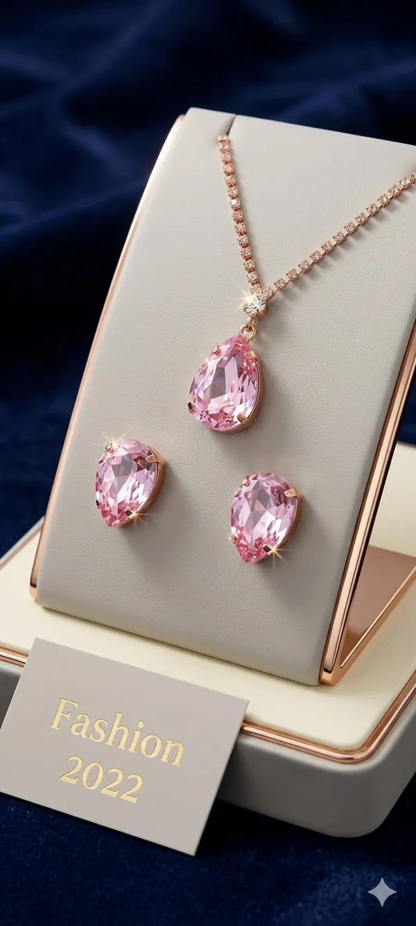 Rose_Gold_Pink_Crystal_Teardrop_Pendant_Necklace_Earrings_Set_For_Women