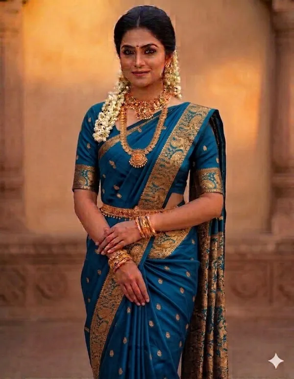 Peacock_Blue_Banarasi_Silk_Saree