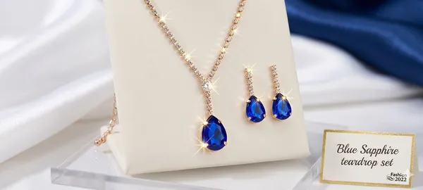 Blue_Sapphire_Rose_Gold_Teardrop_Pendant_Necklace_Earrings_Set_For_Women