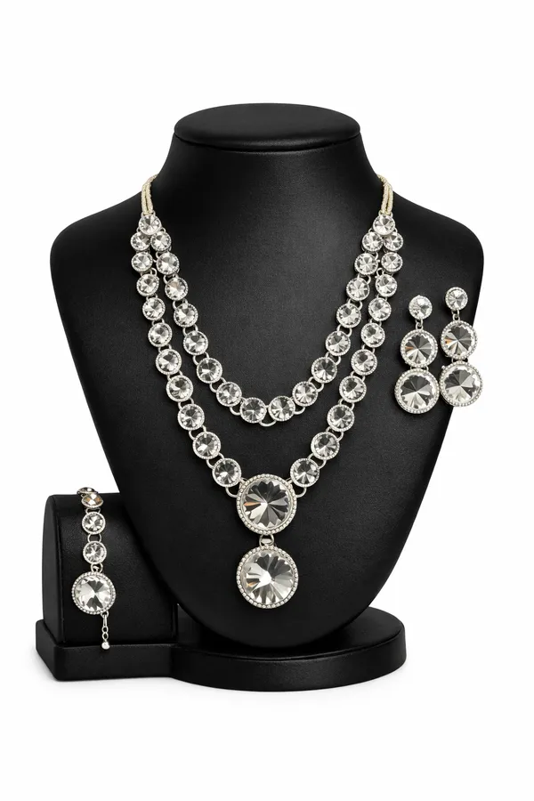 Silver_Crystal_Layered_Necklace_Earrings_Maang_Tikka_Set_For_Women