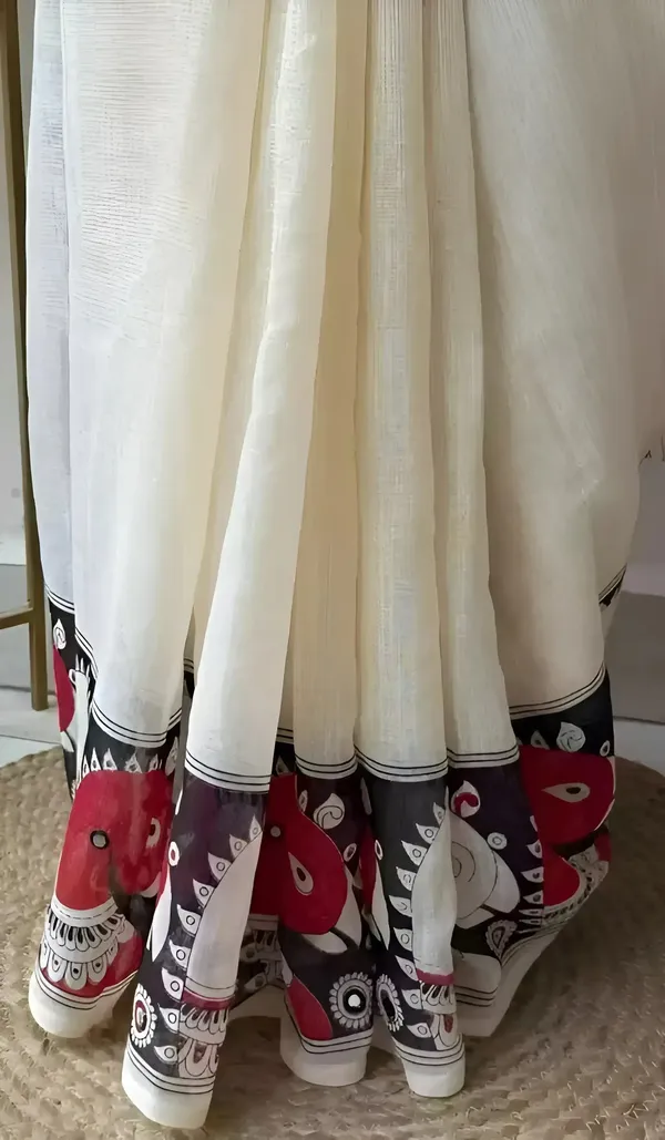 White_Chanderi_Cotton_Kalamkari_Print_Saree_For_Women