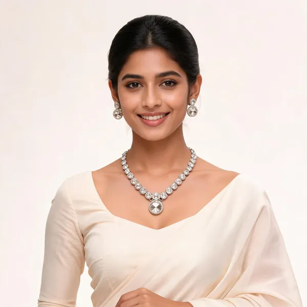 Silver_Tone_Crystal_Statement_Necklace_And_Earrings_Set_For_Women