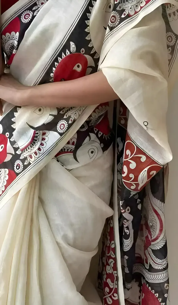 White_Chanderi_Cotton_Kalamkari_Print_Saree_For_Women