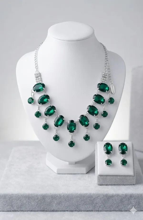 Green_Crystal_Silver_Tone_Statement_Necklace_And_Earrings_Set_For_Women