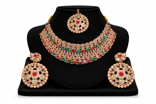 Rose_Gold_Kundan_Multicolor_Gemstone_Necklace_Earrings_Maang_Tikka_Set_For_Women