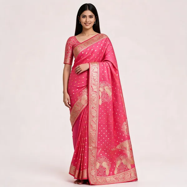 Pink_Banarasi_Silk_Zari_Butta_Woven_Saree_For_Women