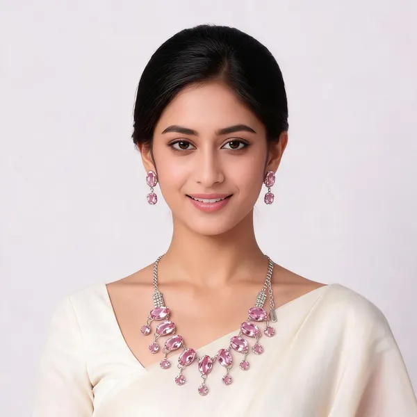 Pink_Crystal_Bib_Statement_Necklace_And_Earrings_Set_For_Women