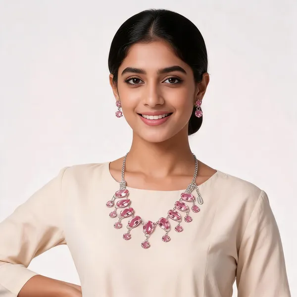 Pink_Crystal_Bib_Statement_Necklace_And_Earrings_Set_For_Women