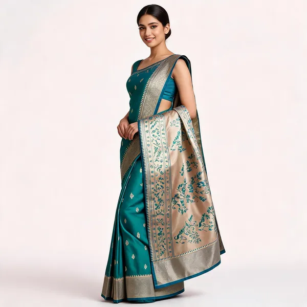 Turquoise_Bomkai_Paithani_Floral_Zari_Weave_Saree_For_Women