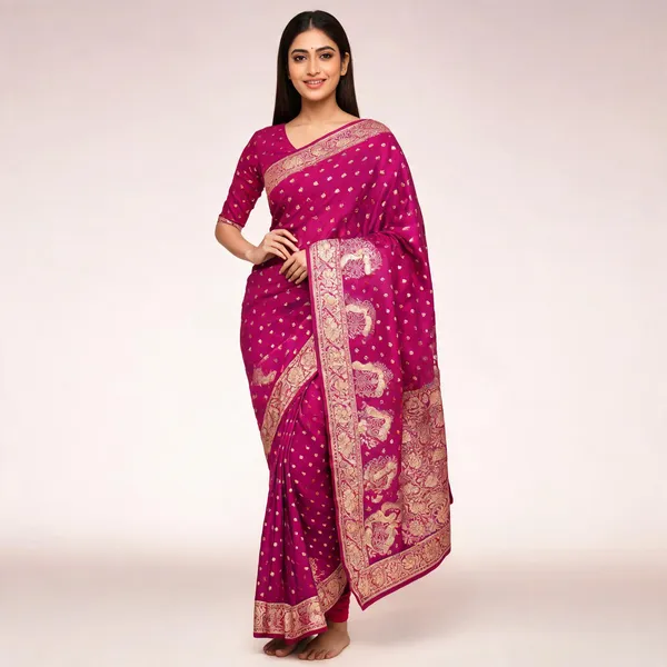 Magenta_Banarasi_Silk_Zari_Buti_Woven_Saree_For_Women