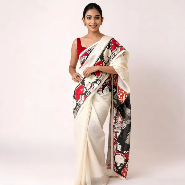 White_Chanderi_Cotton_Kalamkari_Print_Saree_For_Women