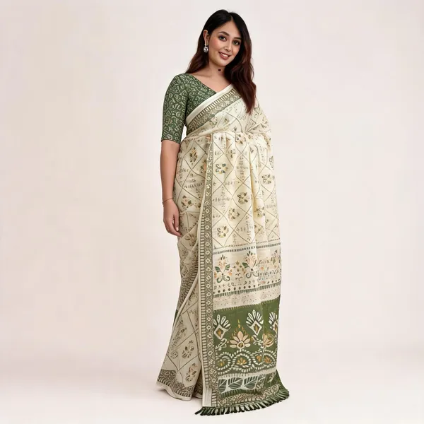 Cream_Green_Linen_Cotton_Printed_Saree_For_Women