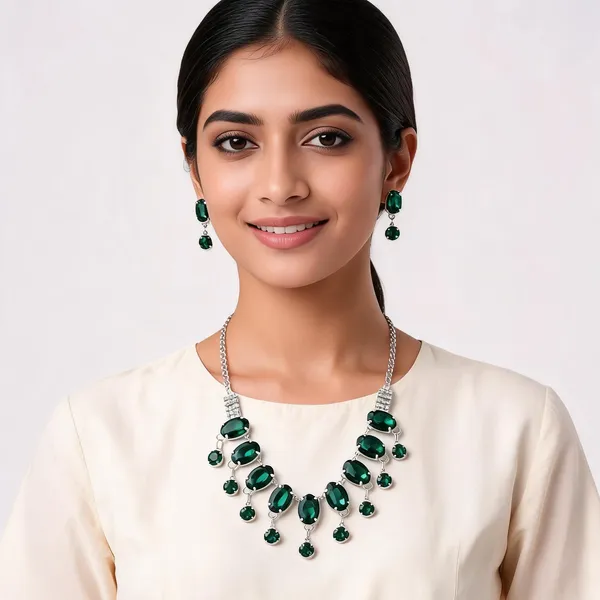 Green_Crystal_Silver_Tone_Statement_Necklace_And_Earrings_Set_For_Women