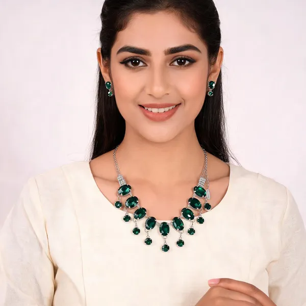 Green_Crystal_Silver_Tone_Statement_Necklace_And_Earrings_Set_For_Women