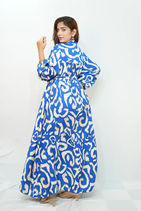 Blue_White_Viscose_Rayon_Printed_Gown_For_Women