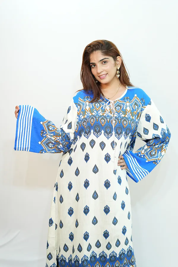 Blue_White_Viscose_Rayon_Gown_For_Women