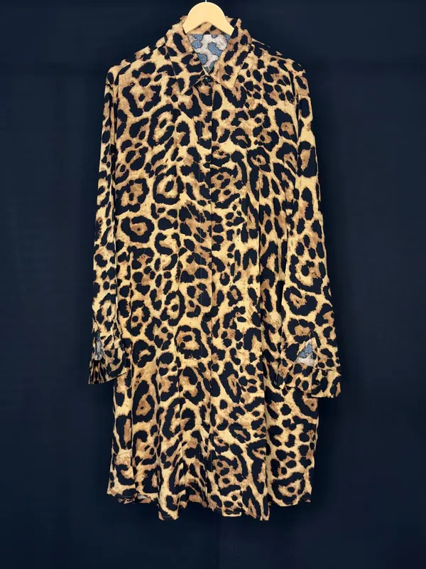 Yellow_Black_Viscose_Rayon_Leopard_Print_Long_Shirt_For_Women
