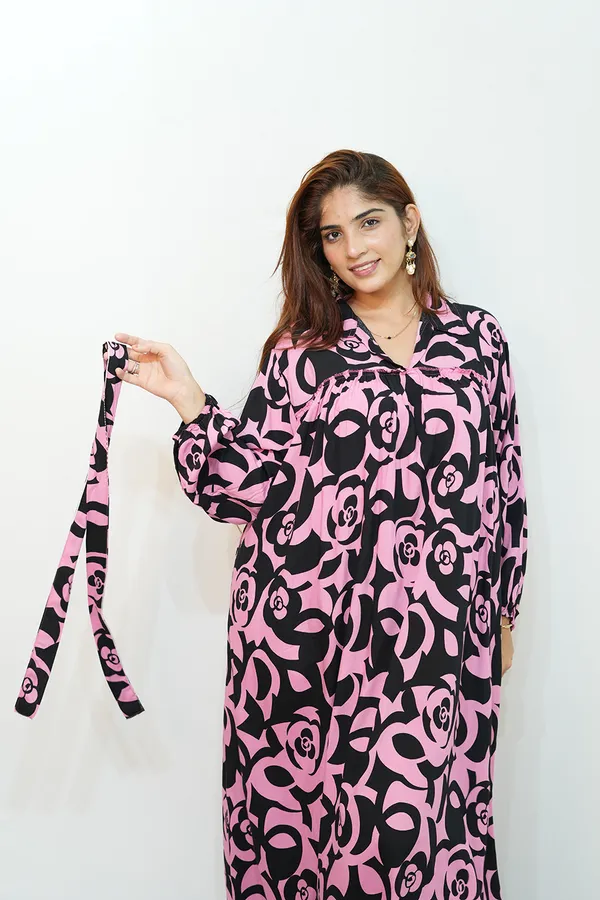 Pink_Black_Viscose_Rayon_Gown_For_Women